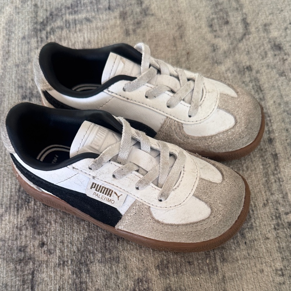 Puma Kids Palermo White, Black, and Tan Sneakers